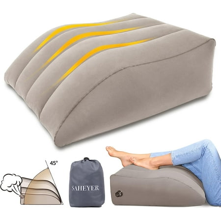 SAHEYER Inflatable Leg Pillow, Portable Wedge Shaped Pillow ,Improves Circulation and Reduces Swelling, Suitable for Sleep, Pregnancy, Surgery, and Injury Recovery 25 x 20 x 9.5 inches, 0.99 Ib(Gray)