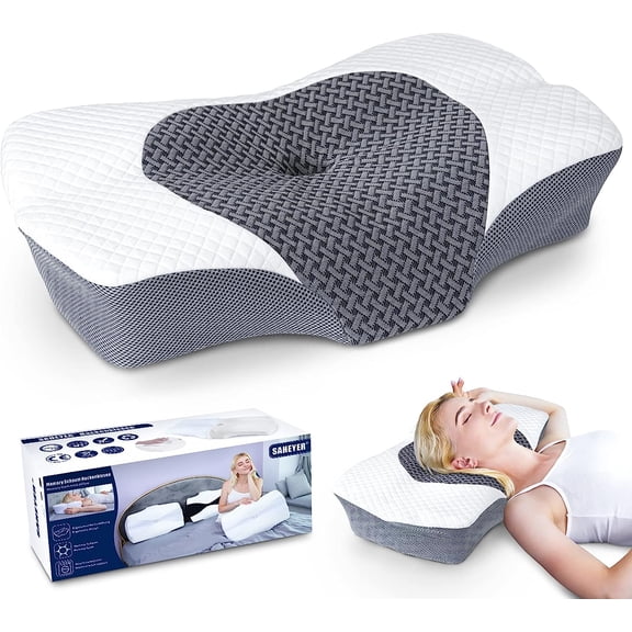 SAHEYER  Neck Pillow Foam Bed Pillow for Ergonomic Neck and Shoulder Pain Memory Ergonomic Neck Support Orthopedic Pillow  25 x 15.98 x 4.17/5.31 inches  , 2.86 Ib (Grey)