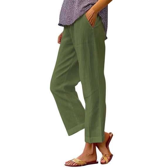 SAHFX Crop Pants for Women Cotton Linen Pull-On Pants Lounge Baggy Trousers Loose Fit Trousers Split Hem Pants Long Pant High Waisted Drawstring Pant Lounge Pants for Women Summer Capris Pants