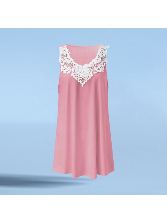 Lace Trim Tank Tops for Women Wide Strap Long Cute Patchwork Tops V Neck Sleeveless Shirts Summer Casual Trendy Flowy Cami Floral Lace Loose Fit Camisole for Daily Wear,Vacation,Beach Red