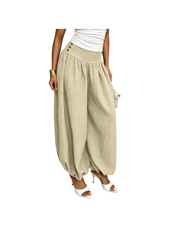 Linen Harem Pants Women Balloon Barrel Pants Linen Pants for Women Dress Pants Palazzo Pant Business Casual Outfits Work Pants Comfortable Pants Lounge High Waist Summer Pants for Women