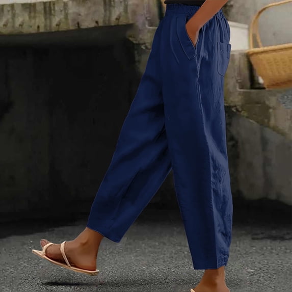 SAHFX Womens Linen Pants Balloon Pants Harem Slacks High Waisted Drawstring Beach Vacation Clothes Palazzo Pants Pull-On Pants Loose Fit Trousers Ankle Pants Straight Leg Relax Fit Lounge Trouser