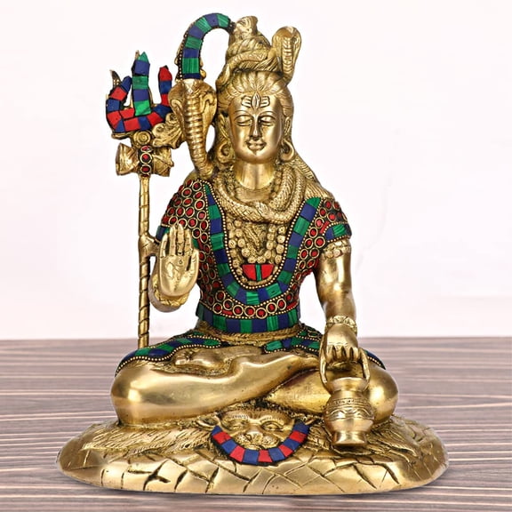SAI DECORATIVE Brass Lord Shiva Shankar Idol Multicolor Bhole Nath Bhagwan Murti Office Home Decor Showpiece Statue Size 10 Inches