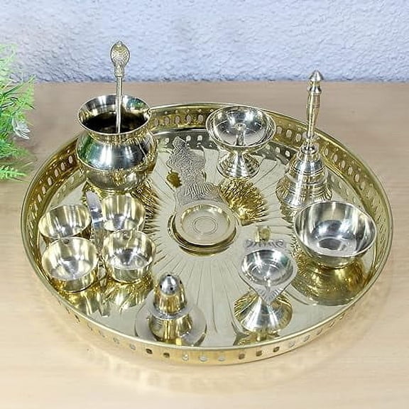 SAI DECORATIVE Brass Puja Thali multi-purpose use for Home Puja Office Restaurant Kitchen Weddings Parties Gift Size-10 inches