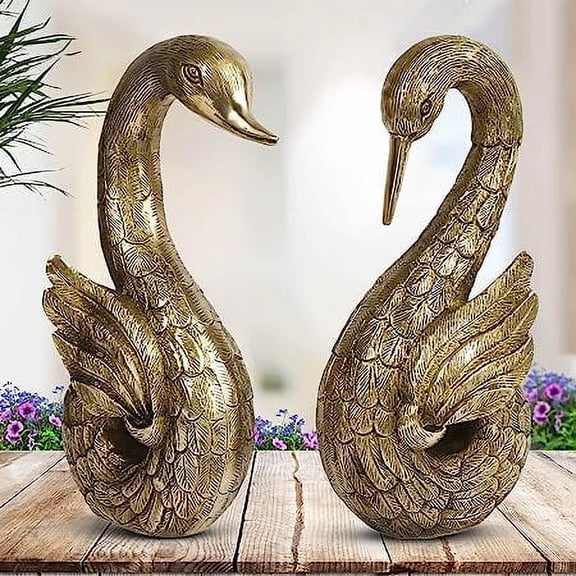 SAI DECORATIVE Brass Swan Pair Statue Vastu Decorative Home Interior Decor Item Feng Shui Love Couple Handicraft Animal Figure Gift Items Gold Color Height-9.5 Inches