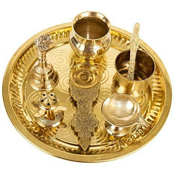 SAI DECORATIVE Brass puja thali Home Décor Brass Puja Plate Set for several occasions like – Diwali gifts size-10 inches