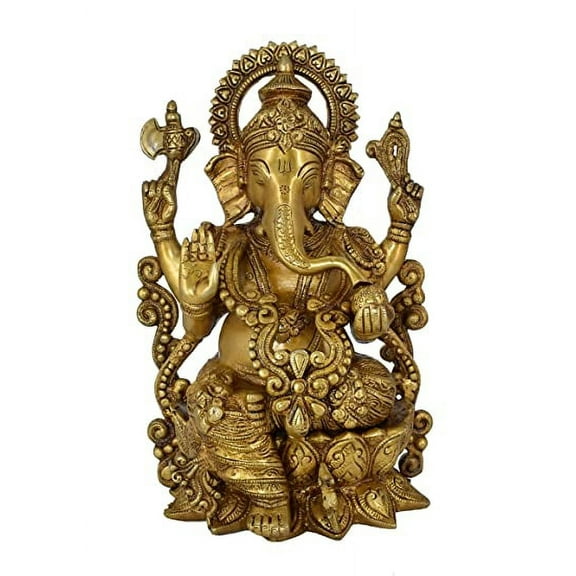 SAI DECORATIVE Lord Ganesha Brass Statue Sitting On Lotus mangalkari Ganesh, Decor India Mangalkari Ganesha Statue On Ganesha Height - 12 Inches