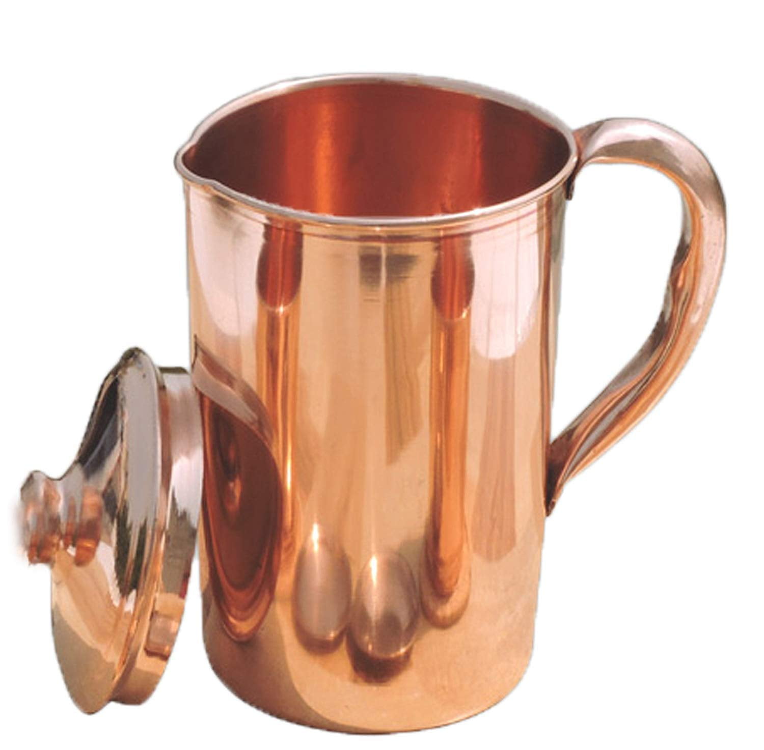 SAI DECORATIVE Pure Copper Plain Design Jug Pitcher with Lid, Storage & Serving Water, Beneficial for Health, Volume- 1000ML