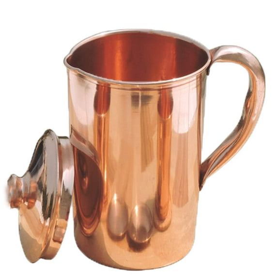 SAI DECORATIVE Pure Copper Plain Design Jug Pitcher with Lid, Storage & Serving Water, Beneficial for Health, Volume- 1000ML
