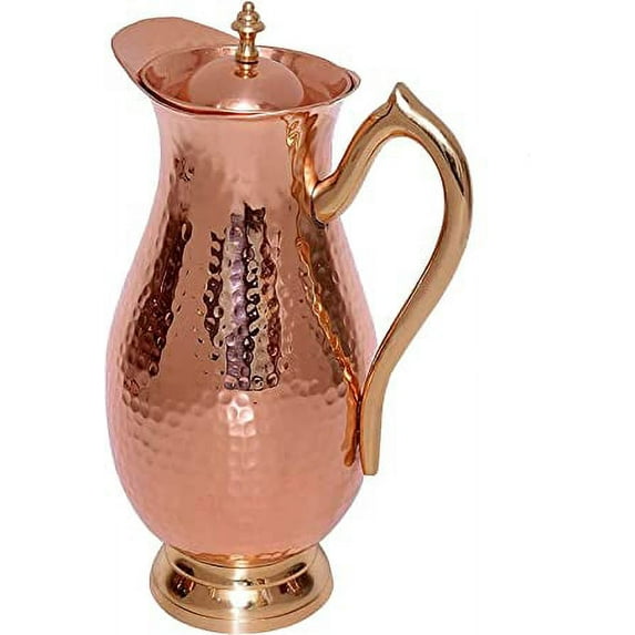 SAI DECORATIVE Pure Copper Royal Jug Water Pitcher Copper Hammered Drinkwater Jug for Ayurveda Healing Capacity 2 litter (Jug)