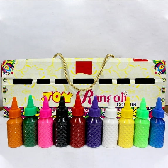 SAI DECORATIVE Rangoli Colour Powder Bottles -10 Rangoli Bottles Each of 100 GM | Multicolour Kolam Rangoli Powder for Floor Rangoli Art Home Décor Diwali
