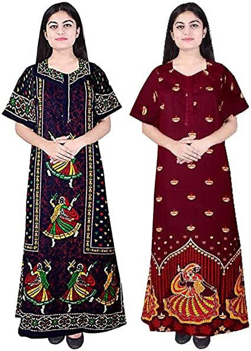 SAI DECORATIVE Women's 100 Cotton Ankle Length Maxi Night Gown Nighty