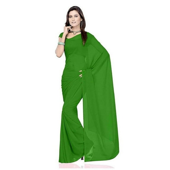 SAI DECORATIVE Women's Georgette Saree With Unstitched Blouse Piece plain sarees color-Green