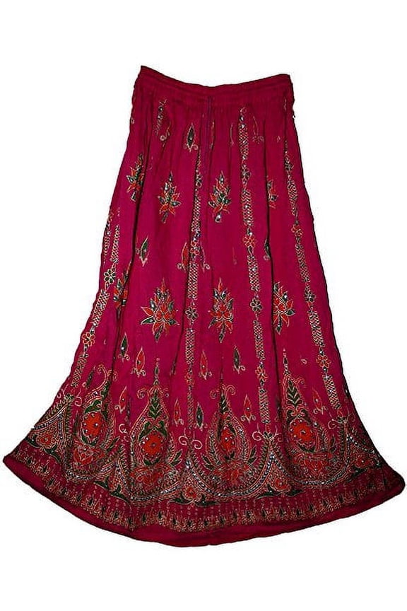 Women's Long Bohemian Maxi Skirt - Gypsy Hippie Boho Chic Style Skirt & color-Pink