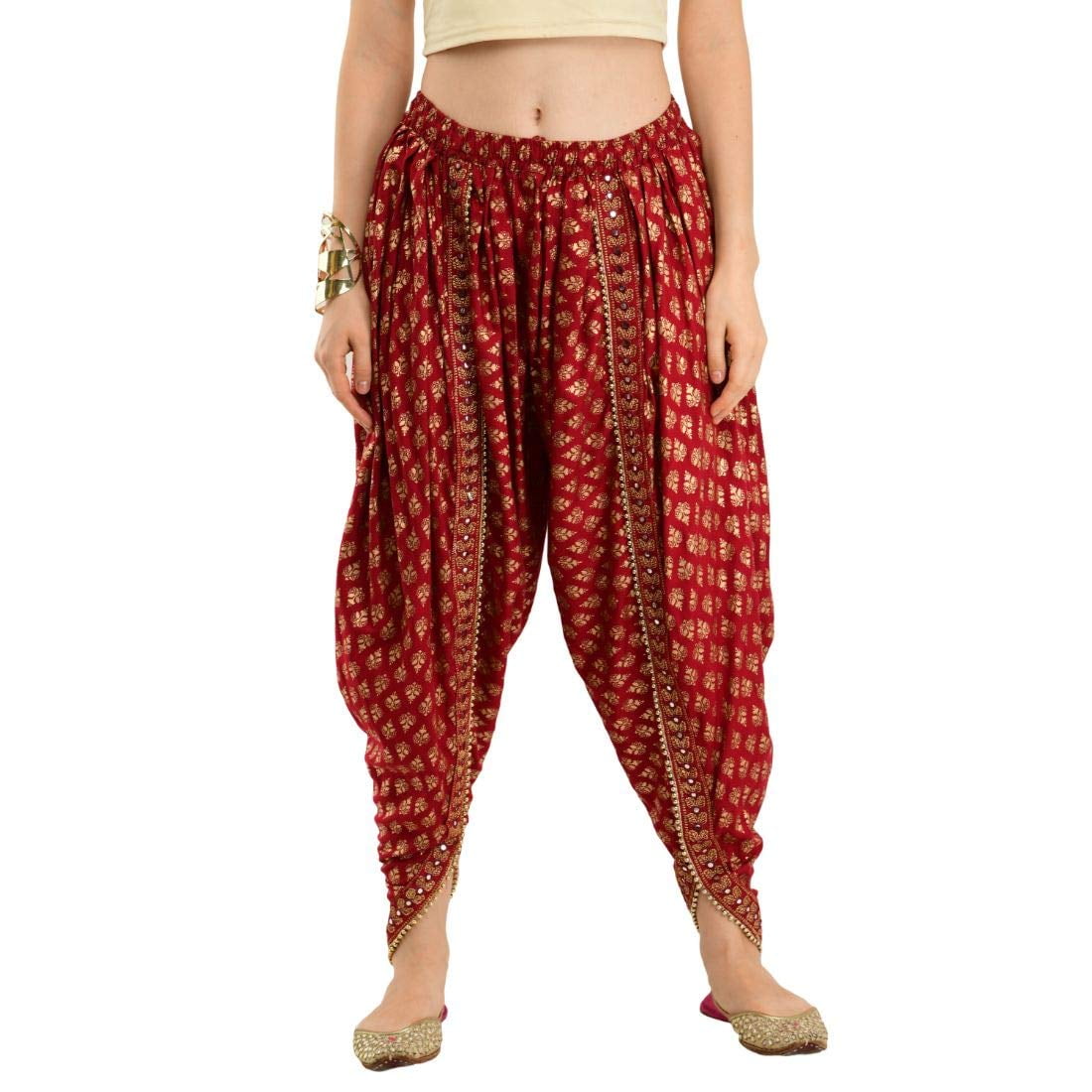Contrast Border Dupion Silk Dhoti Pant in Red : MDW1090