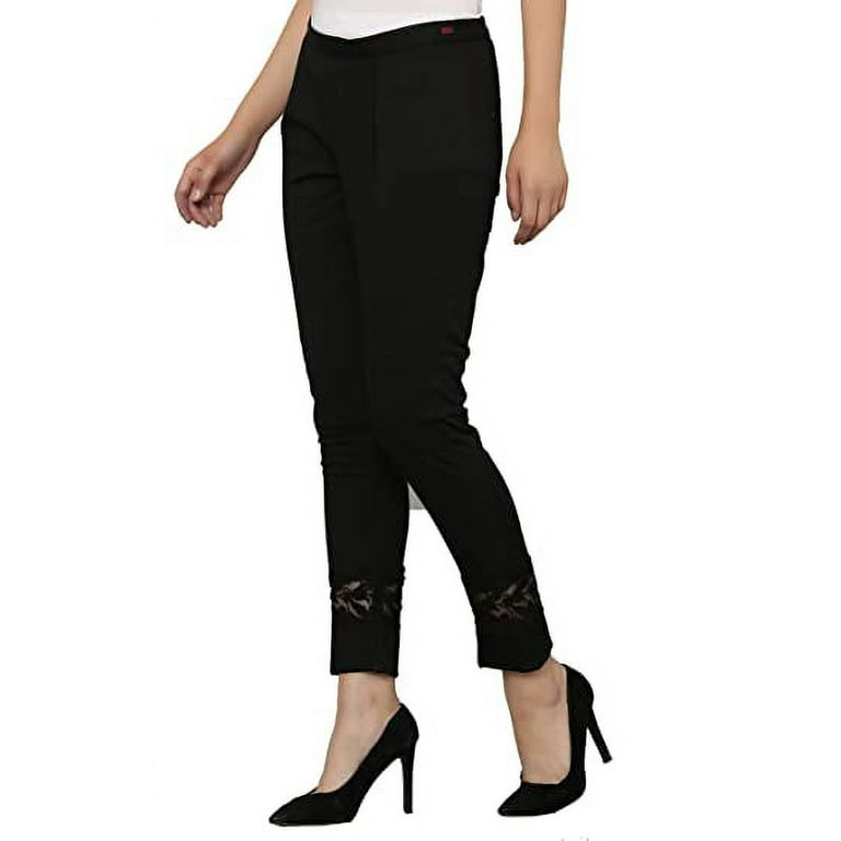 SAI DECORATIVE Women's Stylish Cotton Lycra Lace Pants with Pintuck Color:-  Black & size:-S 