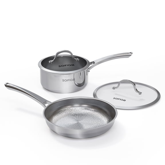 SAIFIA Hammered Titanium 4-Piece Cookware Set, 10-Inch Frying Pan and 8-Inch Saucepan, Induction Compatible