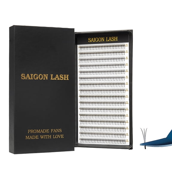 SAIGON LASH Promade Fans 3D - 14D, Narrow Base Laser Tech Eyelash Extensions, C D Curl, Single & Mixed Lengths 6–15mm, Loose Premade Lash Fans for Professional Use (Black-C-0.1-6 - 13mm-3D)
