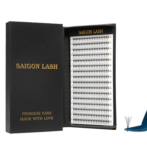 SAIGON LASH Promade Fans 3D - 14D, Narrow Base Laser Tech Eyelash Extensions, C D Curl, Single & Mixed Lengths 6–15mm, Loose Premade Lash Fans for Professional Use (Black-D-0.07-6 - 13mm-6D)