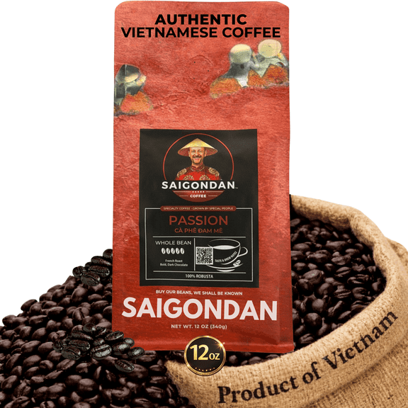 SAIGONDAN Passion Vietnamese Single Origin Robusta Coffee  French Roast Whole Bean, Bold & Rich Flavor, 12 oz