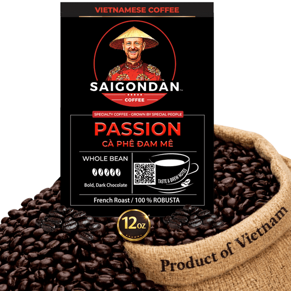 SAIGONDAN Passion Vietnamese Single Origin Robusta Coffee  French Roast Whole Bean, Bold & Rich Flavor, 12 oz