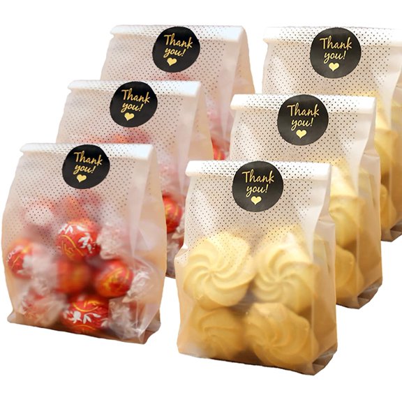 SAILING-GO 100 pcs./Pack Translucent Plastic Bags for Cookie,Cake,Chocolate,Candy,Snack Wrapping Good for Bakery Party with Thank You Stickers