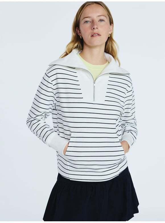 Women's and Women's Plus Sailor Collar Sweatshirt with Long Sleeves, Sizes XS-4X