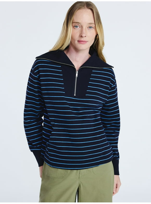 Women's and Women's Plus Sailor Collar Sweatshirt with Long Sleeves, Sizes XS-4X