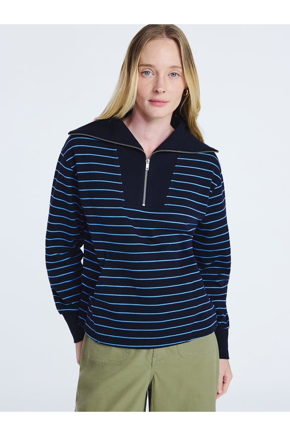 Women's and Women's Plus Sailor Collar Sweatshirt with Long Sleeves, Sizes XS-4X