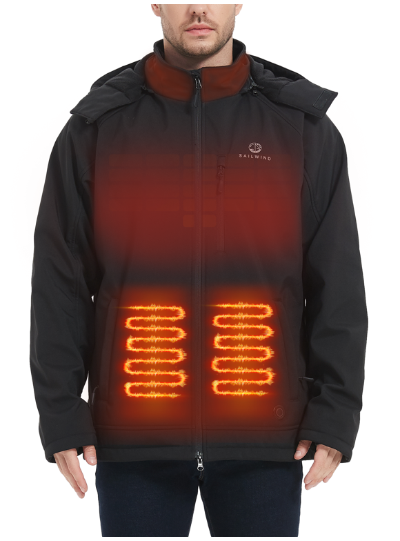 Heated Jacket for Men, Battery Powered Winter Outdoor Coat with Removable Hood Black L