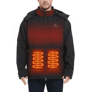 SAILWIND Heated Jacket for Men, Battery Powered Winter Outdoor Coat with Removable Hood Black M