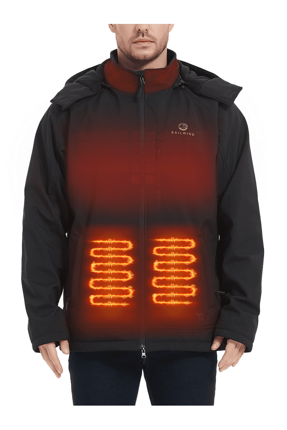 Heated Jacket for Men, Battery Powered Winter Outdoor Coat with Removable Hood Black M