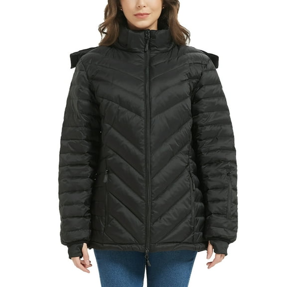SAILWIND Women's Heated Down Jacket with Detachable Hood & Rechargeable Battery Coat