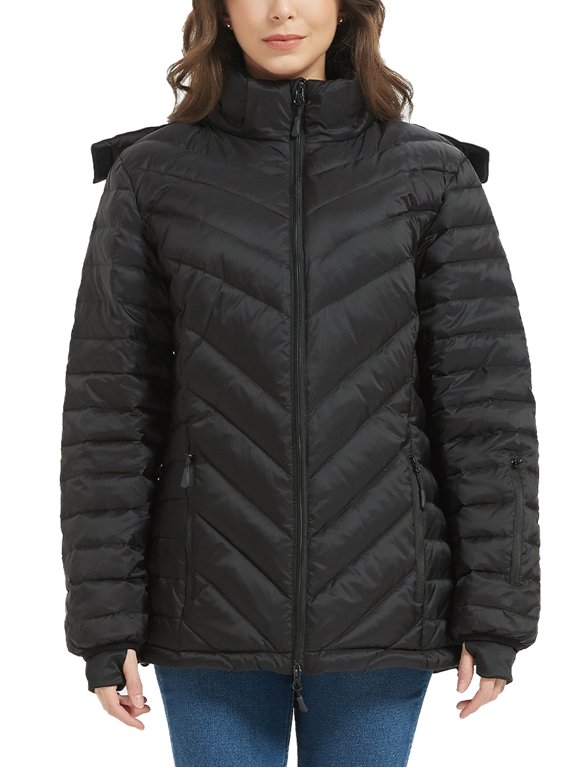 Women's Heated Down Jacket with Detachable Hood & Rechargeable Battery Coat