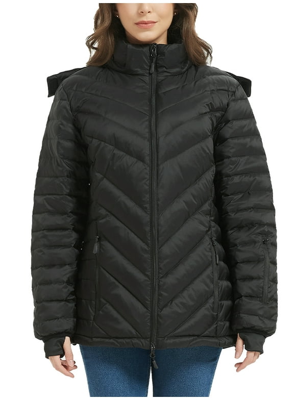 Women's Heated Down Jacket with Detachable Hood & Rechargeable Battery Coat