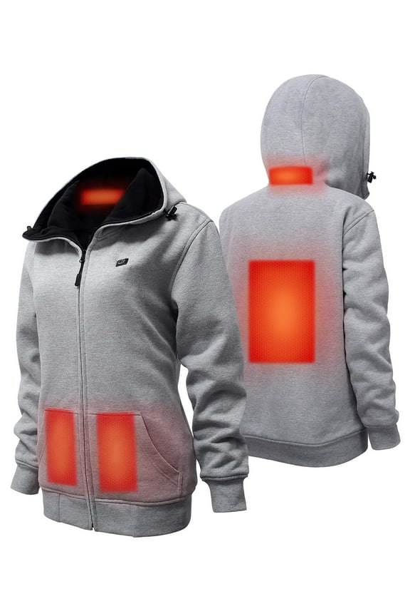 Women’s Heated Hoodie with Battery Long sleeve Gray Coat