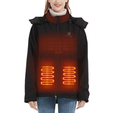 SAILWIND Women's Soft Shell Heated Jacket with Detachable Hood and Battery Pack Black Coat