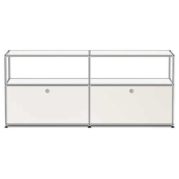 SAINCH Modular Media Cabinet, 2 Grid Metal TV Console with Cable Holes, Open Sides Storage Stand for Living Room,White