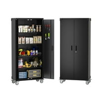SAINSPEED 72" Metal Garage Storage Cabinet, Hang Panel Door, Adjustable Shelves, Wheels, Heavy-Duty Steel Tool Cabinet, Garage Cabinet for Home Office Workshop