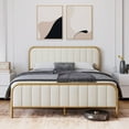 thumbnail image 1 of SAINSPEED Full Size Upholstered Bed Frame with Velvet Headboard, Golden Metal Heavy Duty Mattress Foundation, Noise Free Design, No Box Spring Needed, Gold/Beige, 1 of 7
