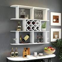 SAINSPEED Large Wall Mounted Wine Rack, 3-Tier Bar Shelves & Glass Holder, Liquor/Wine Bottles Display Storage Organizer for Kitchen, Dining Room,Home Mini Bar