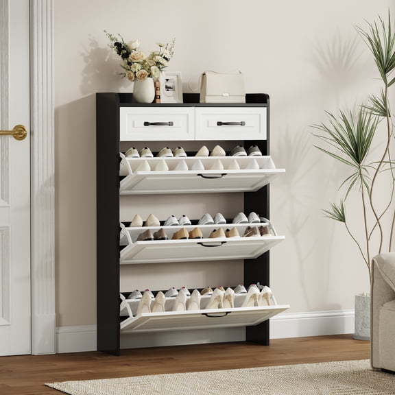 SAINSPEED Shoe Cabinet for Closet Entryway, 3 Flip Drawers Shoe Rack Organizer, Freestanding Shoe Storage Cabinet with 2 Drawers, Fully Enclosed Shoe Organizer