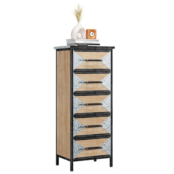 SAINSPEED Storage Cabinet with 5 Drawers, Living Room Storage Organizer with Metal Legs, Handcrafted, Heavy-Duty Construction, Slim Storage Cabinet for Living Room, Bedroom, Entryway,Office, Brown