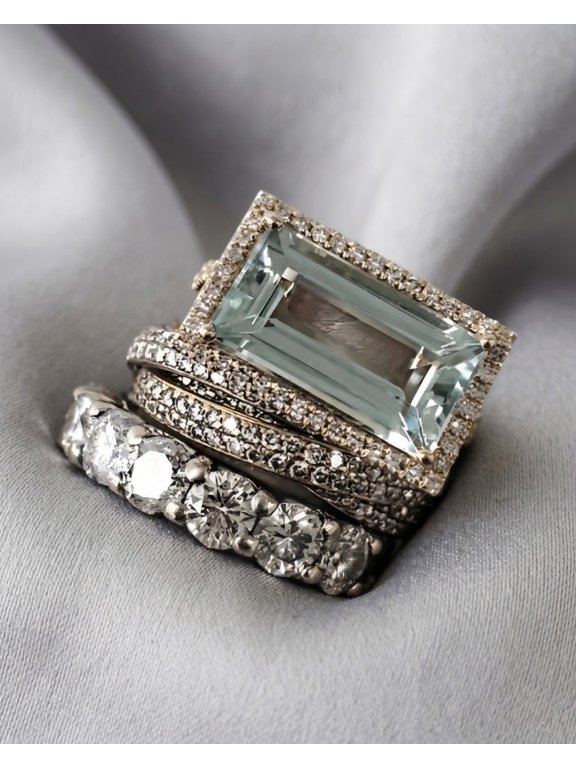 SOCIALITE STACK™ Cocktail Ring Set for Women, 3-Piece Silver-Tone Stackable Statement Rings with Aqua Gemstone, Sizes 6–15
