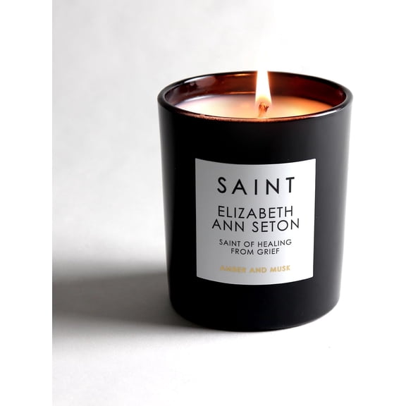 SAINT Elizabeth Ann Seton Scented Candle with Prayer and Prayer Coin - Soy Coconut Aromatherapy Candle with 50 Hour Burn Time