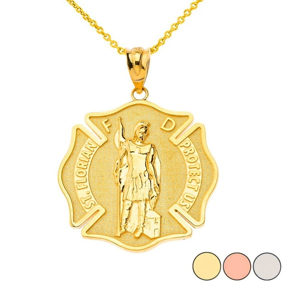 SAINT FLORIAN FIREFIGHTER PENDANT NECKLACE IN SOLID GOLD (YELLOW/ROSE/WHITE)