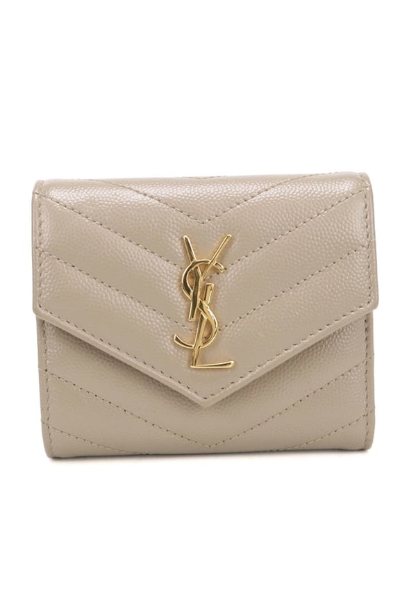 Pre-Owned SAINT LAURENT Tri-fold Wallet 692061 Multifold Cassandra Women's Beige