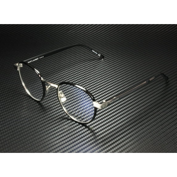 SAINT LAURENT YSL 125 001 Round Black Shiny Blk Demo Lens 49mm Unisex Eyeglasses