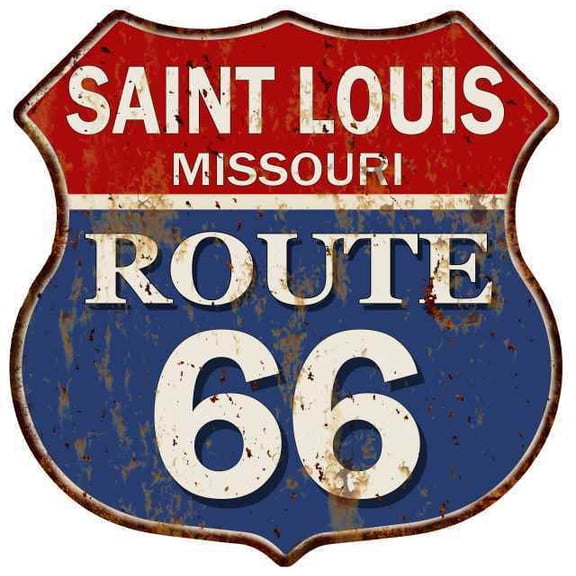 SAINT LOUIS, MISSOURI Route 66 Shield Metal Sign Man Cave Garage Size: 12"x 12"