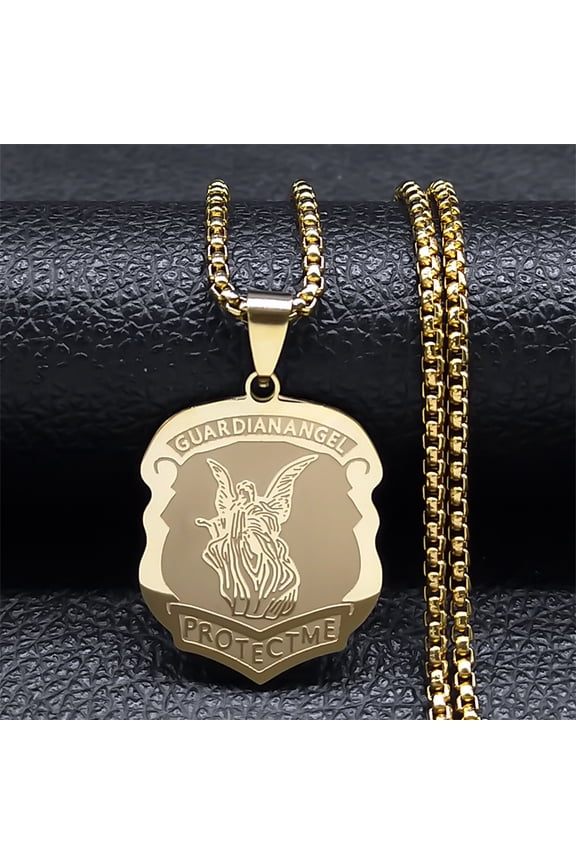 SAINT MICHAEL PROTECT US Archangel 14K Yellow Gold Saint Michael Necklace Men/Women Golden Color Pendant Necklace Jewelry